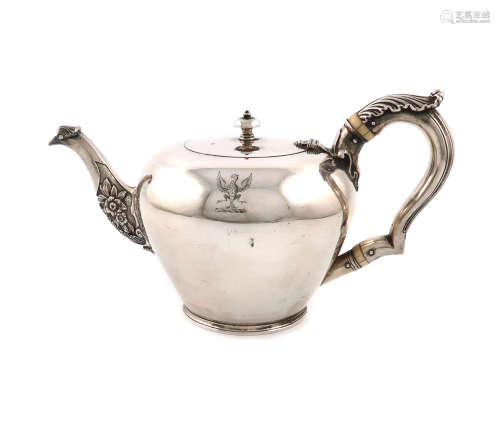 λA late 18th / early 19th century tea pot, marked AS twice and AG below a sailing boat twice,