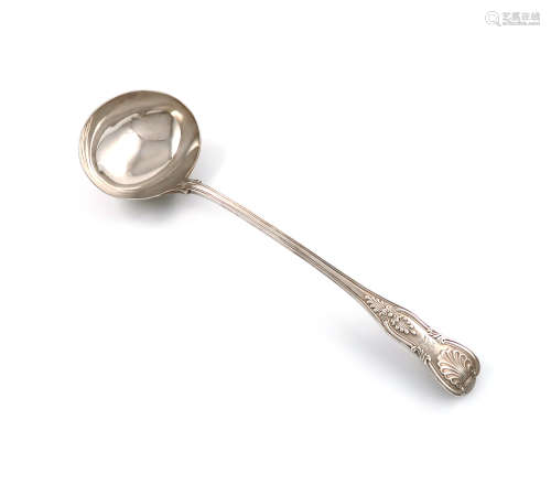 A Victorian silver King's pattern soup ladle, by George Adams, London 1845, oval bowl with a shell