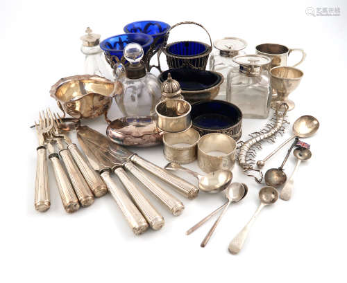 A mixed lot of silver items, various dates and makers, comprising: a pair of silver-mounted ink