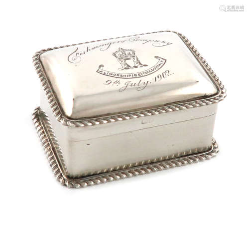 The Worshipful Company of Fishmongers, an Edwardian silver box, by The Mappin Brothers, Chester