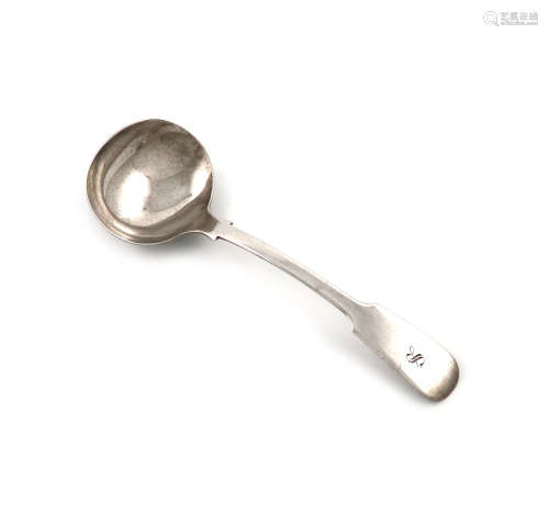 An early 19th century silver Fiddle pattern sauce ladle, unidentified marks, probably Colonial,