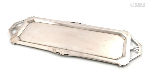 An Austrian silver two-handled sandwich tray, maker's mark partially worn, shaped rectangular