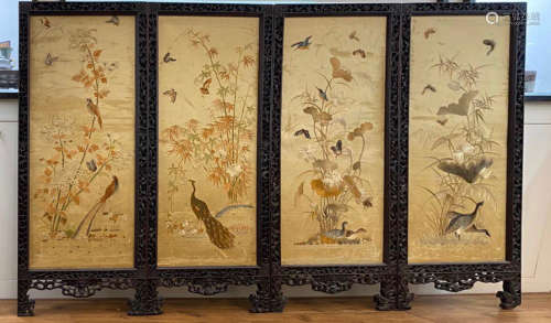 A FIVE COLOUR YUE EMBROIDERY SCREEN