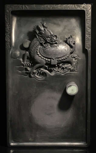 AN INK SLAB CARVED WITH DRAGON PATTERN