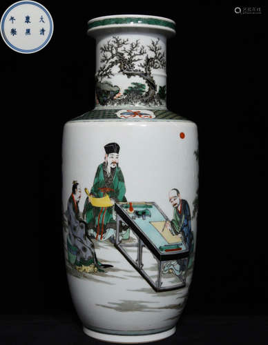 A WUCAI WHITE GLAZE VASE WITH STORY PATTERN