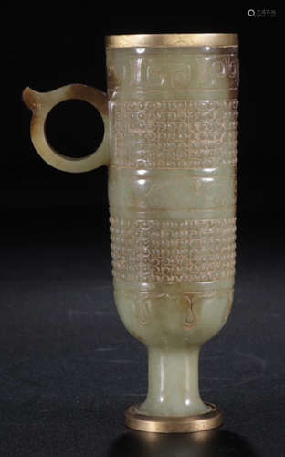 A HETIAN JADE CUP CARVED WITH PATTERN