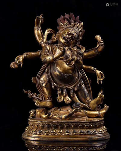 A GILT BRONZE MAHAKALA