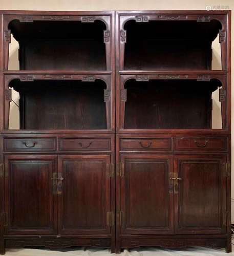 A HUANGHUALI AND RED WOOD CARVED CABINET