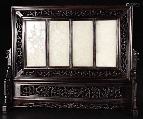 A HETIAN JADE CARVED FOUR SET SCREEN
