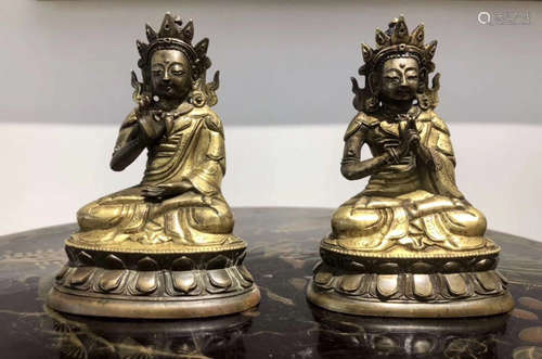 PAIR OF GILT BRONZE VAIROCANA BUDDHA