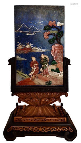 A LAZULI SCREEN CARVED WITH FIGURE AND MOUNTAIN