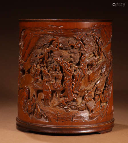 A BAMBOO BRUSH POT CARVED WITH STORY PATTERN