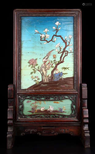 A WOOD CARVED AUSPICIOUS SCREEN