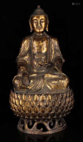 A GILT BRONZE SAKYAMUNI BUDDHA