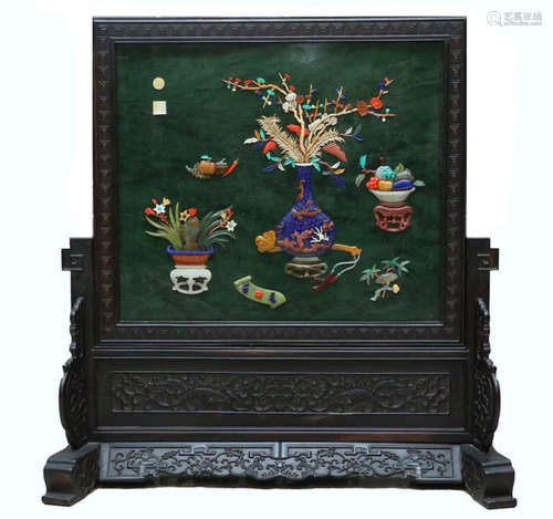 A ZITAN WOOD WITH GREEN JADE SCREEN