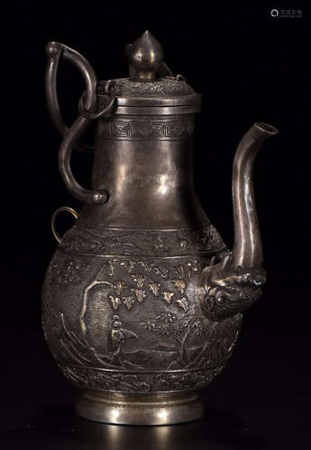 A SILVER VASE CARVED WITH STORY PATTERN