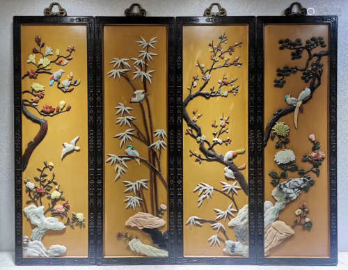 SET OF WOOD SCREEN CARVED WITH PLUM ORCHID CHRYSANTHEMUN AND BAMBOO