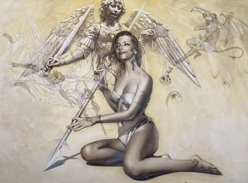 空山基 女人与天使 2015 平版版画