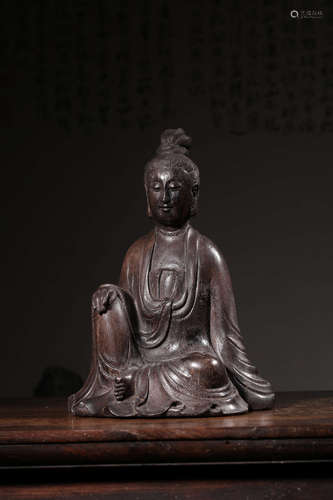 A Chinese Carved Eaglewood Guanyin Statue