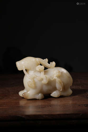 A Chinese Carved Hetian Jade Deer Ornament