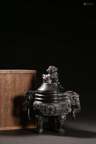 A Chinese Carved Obsidian Three-legged Incense Burner