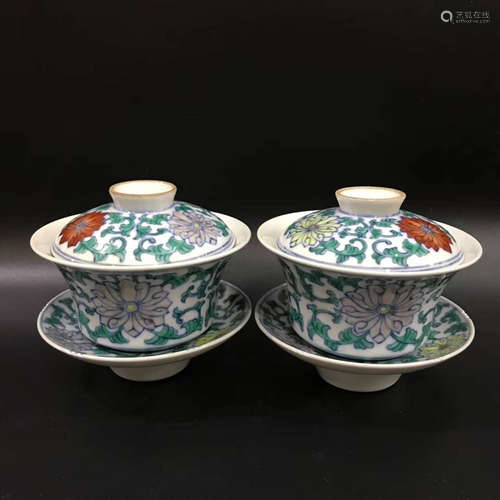 A pair of Chinese Floral Porcelain Cups