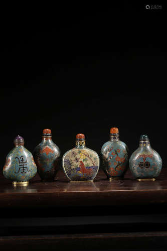 A Set of Chinese Cloisonne Snuff Bottles, 5pcs