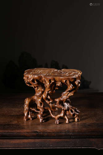 A Chinese Carved Boxwood Pedestal