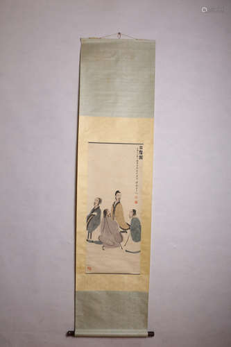 A Chinese Figures Painting Scroll, Fu Baoshi Mark