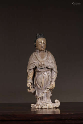 A Chinese Shoushan Stone Guanyin Statue