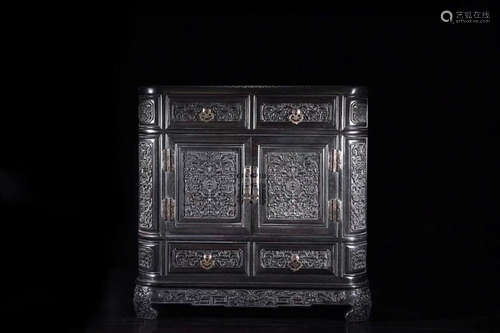 A Chinese  Twine Pattern Lobular red sandalwood Trilaminar Tea Cabinet