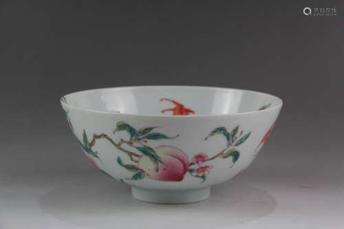 A Chinese Peach Painted Famille Rose Porcelain Bowl