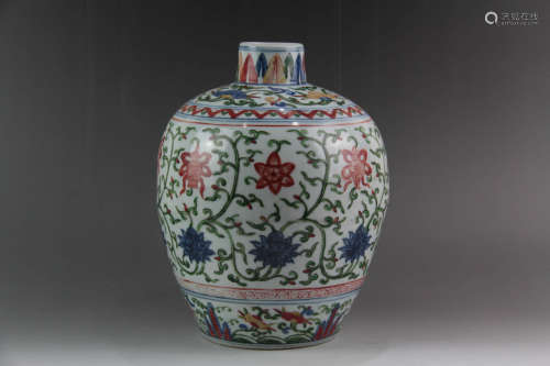 A Chinese Multi Colored Floral  Twine Pattern Porcelain Jar