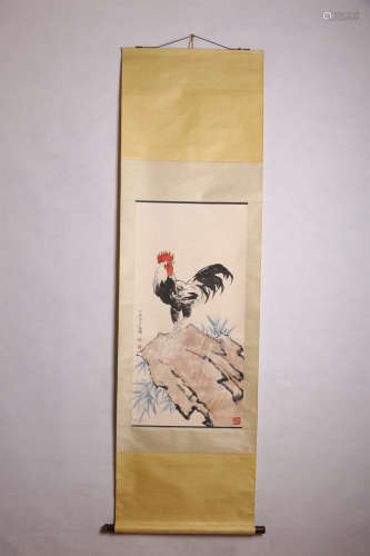 A Chinese Cock Painting Scroll, Xu Beihong Mark
