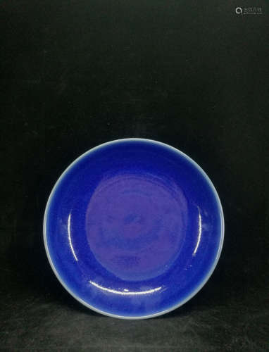 A Chinese Altar Blue Glaze Porcelain Plate