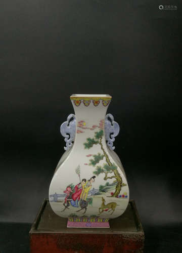 A Chinese Famille Rose Painted Porcelain Square Zun