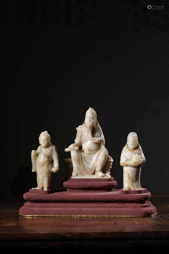 A Set of Chinese Carved Shoushan Stone Statue of The Duke Guan