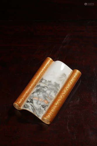 A Chinese Gild Landscape Porcelain Paper Weight