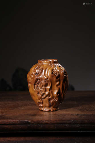 A Chinese Carved Boxwood Flower Receptacle