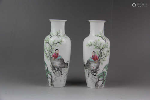 A Pair of Chinese Famille Rose Porcelain Vase