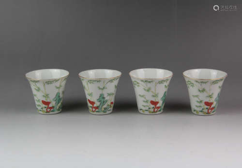 A Set of Chinese Butterfly Painted Cups