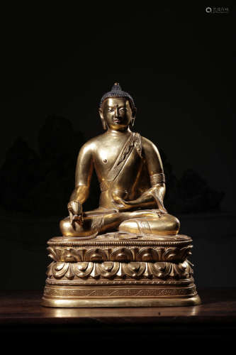 A Chinese Gild Bronze Seated Statue of Medicine Buddha