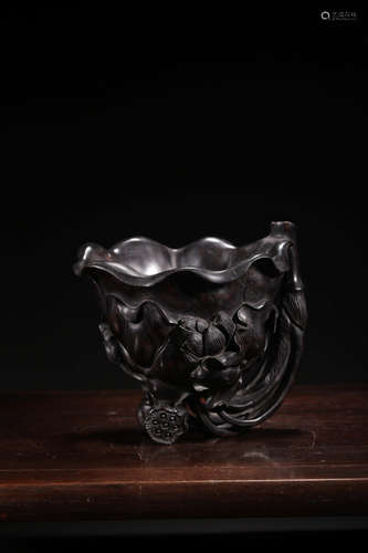 A Chinese Carved Lobular red sandalwood Cup