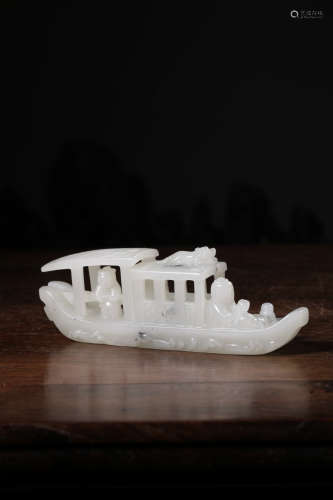 A Chinese Hetian Jade Ship Ornament