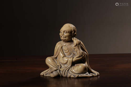 A Chinese Carved Shoushan Stone Arhat Statue