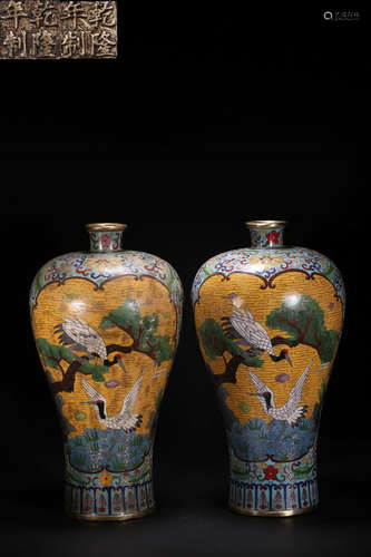 A Pair of Chinese Copper Padding Cloisonne Vase