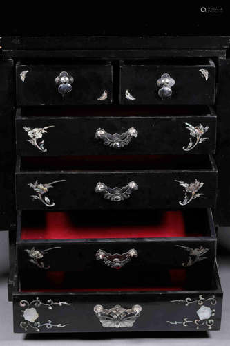 A Chinese Wooden Lacquerwork Jewelry Cabinet