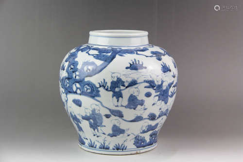 A Chinese Blue and White Boys Painted Porcelain Jar