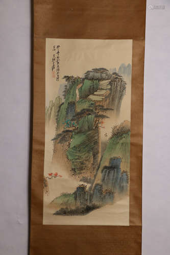 A Chinese Lanscape Painting Scroll, Zhang Daqian Mark