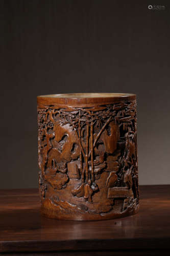 A Chinese Carved Bamboo Brush Pot